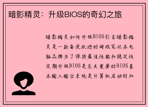 暗影精灵：升级BIOS的奇幻之旅